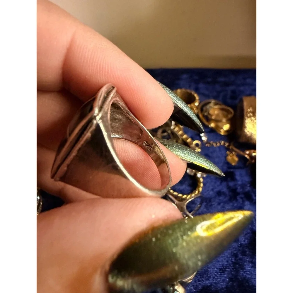 Vintage 925 Sterling Silver Black Onyx Inlay Geometric Signet Ring